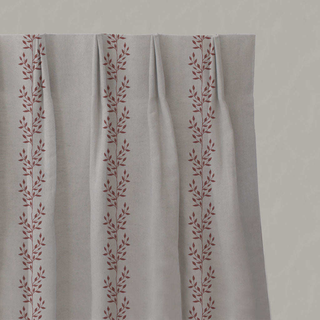 Shena Crimson Red - Natural fabric with botanical Red print