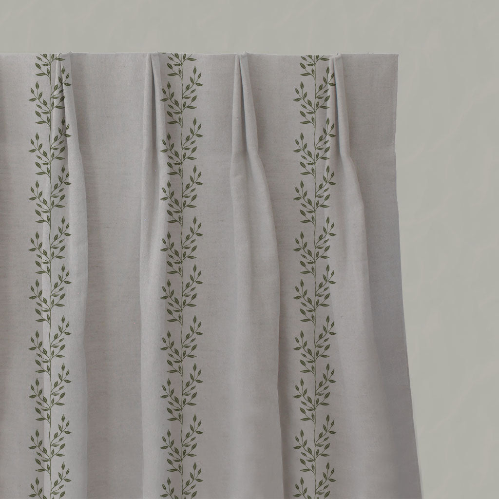 Shena Khaki - Natural fabric with botanical Green print