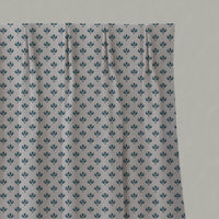 Blue Botanical Linen Pleated Curtain - Olgie Blue Stone - Natural base fabric.