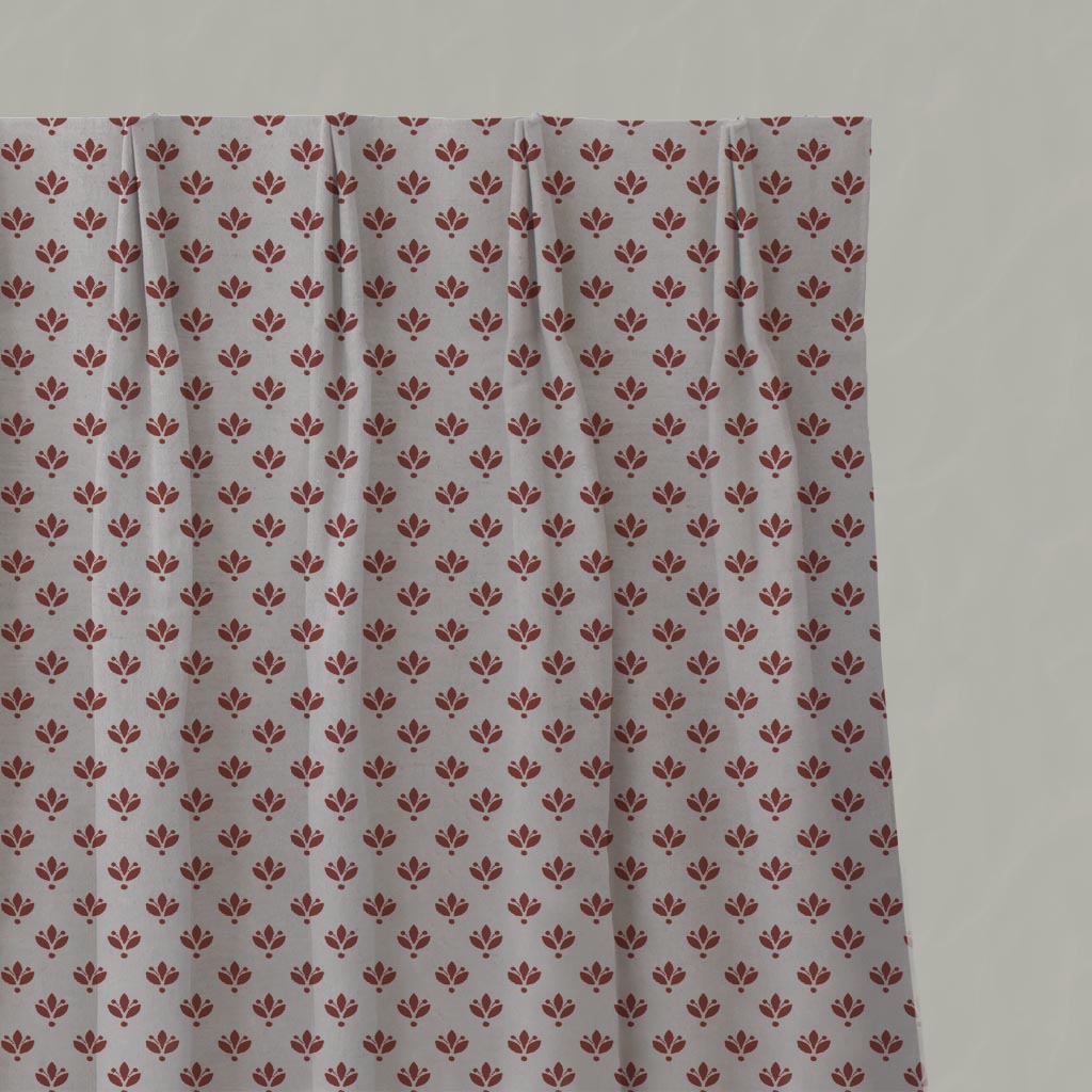 Red Botanical Linen Pleated Curtain - Olgie Crimson Red - Natural base fabric.
