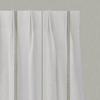 Green Striped Linen Pleated Curtains - Berit Moss - White base fabric.