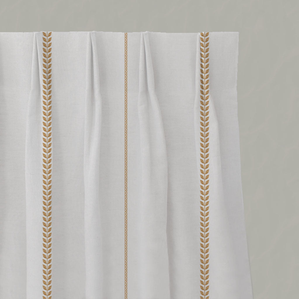 Orange / Yellow Striped Linen Pleated Curtains - Berit Ochre - White base fabric.