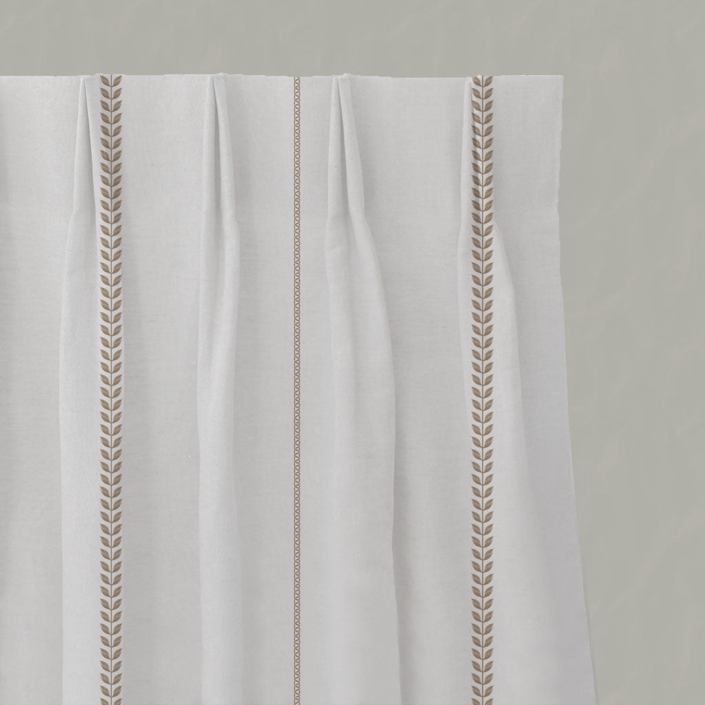 Neutral / Brown Striped Linen Pleated Curtains - Berit Pastel Brown - White base fabric.