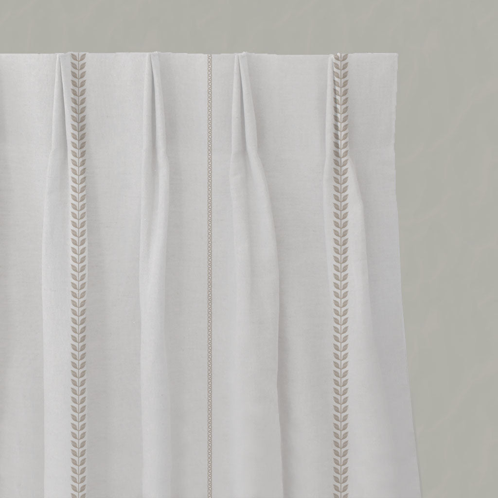 Neutral / Brown Striped Linen Pleated Curtains - Berit Taupe - White base fabric.