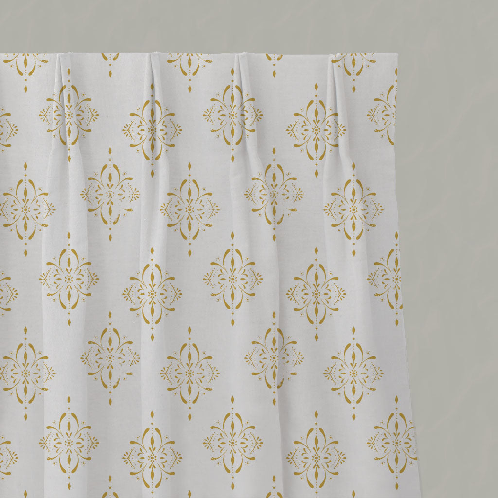 Yellow Patterned Linen Pleated Curtains - Britt Dijon - White base fabric.