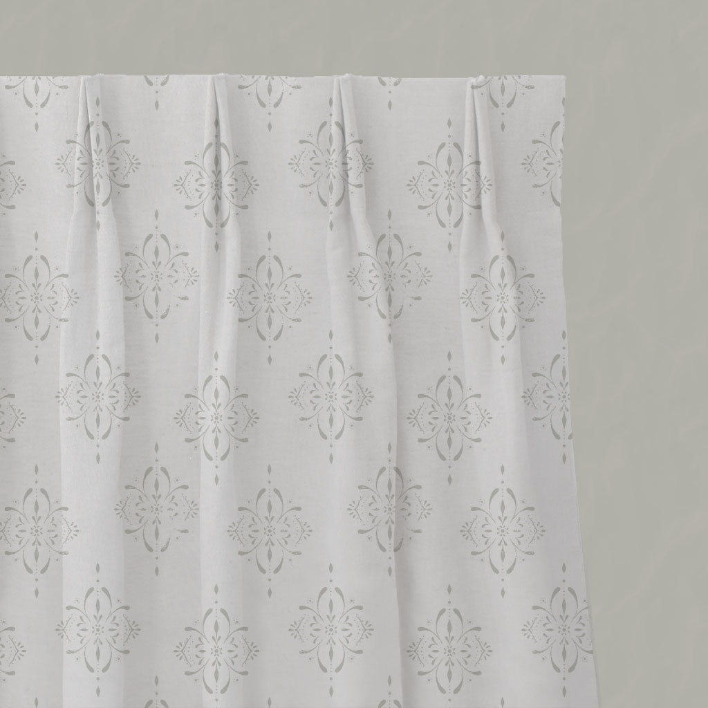 Neutral / Grey Patterned Linen Pleated Curtains - Britt Greige Clay - White base fabric.