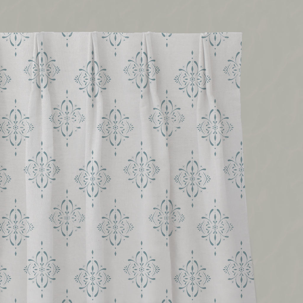 Blue Patterned Linen Pleated Curtains - Britt Shadow Blue - White base fabric.