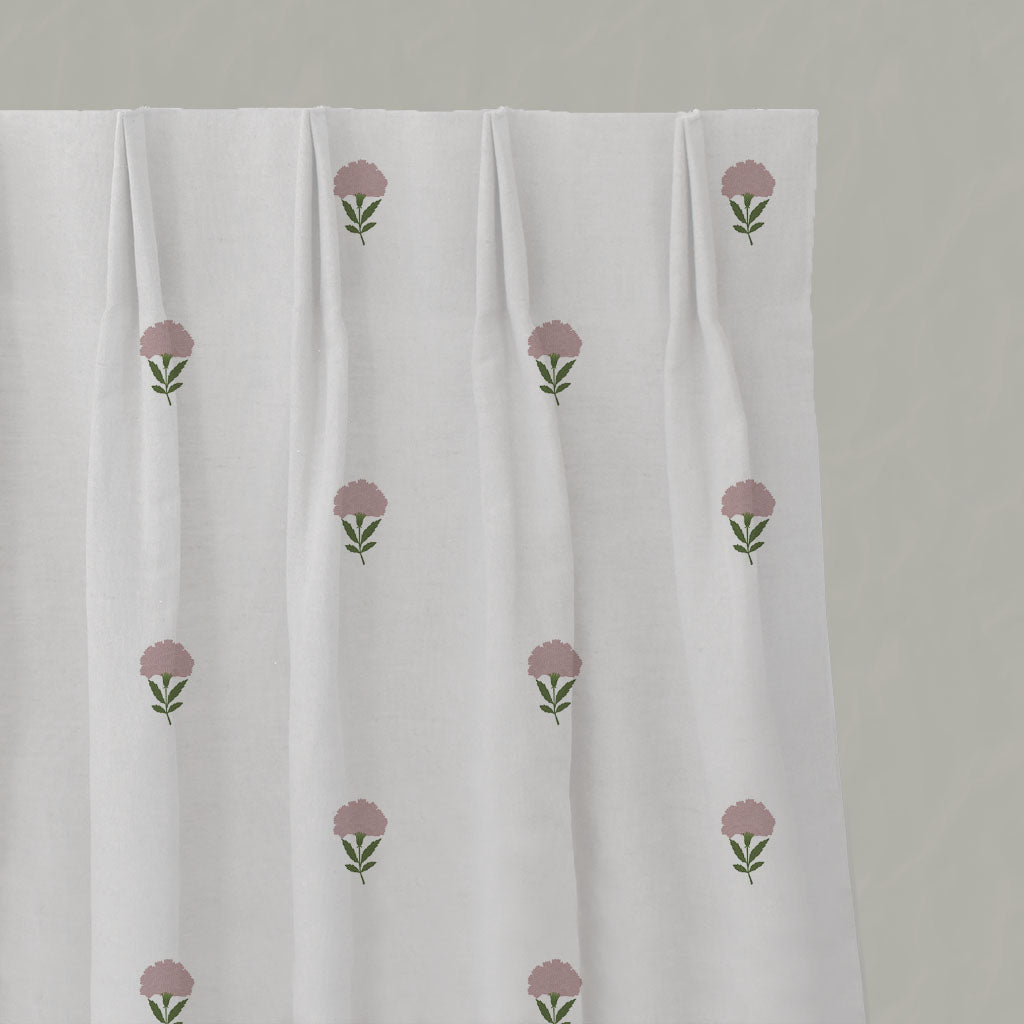 Pink Patterned Linen Pleated Curtains - Cheyenne Pink - White base fabric.