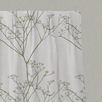 Green Floral Linen Pleated Curtains - Cicely Moss - White base fabric.