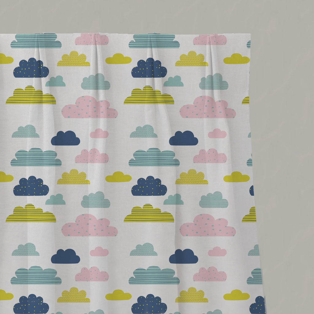 Yellow Kids Linen Pleated Curtains - Cloud Dreams Circus - White base fabric.