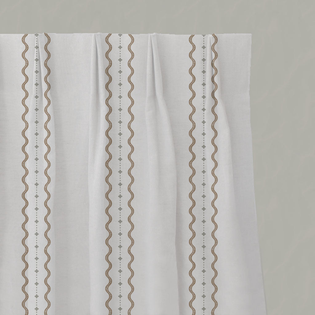 Brown Striped Linen Pleated Curtains - Daphne Pastel Brown-WHT - White base fabric.