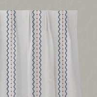 Red / Blue Striped Linen Pleated Curtains - Daphne Red Ink-WHT - White base fabric.