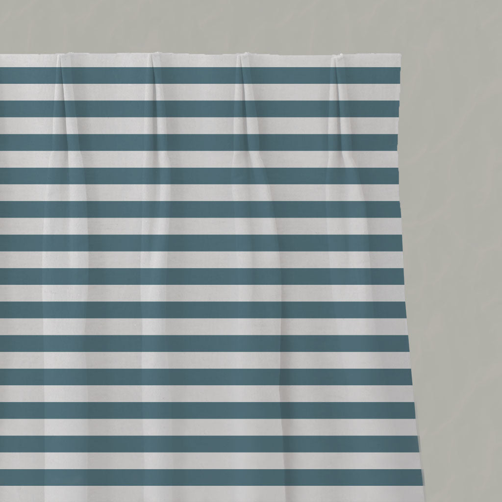 Blue Striped Linen Pleated Curtains - Della Paris Blue-WHT - White base fabric.