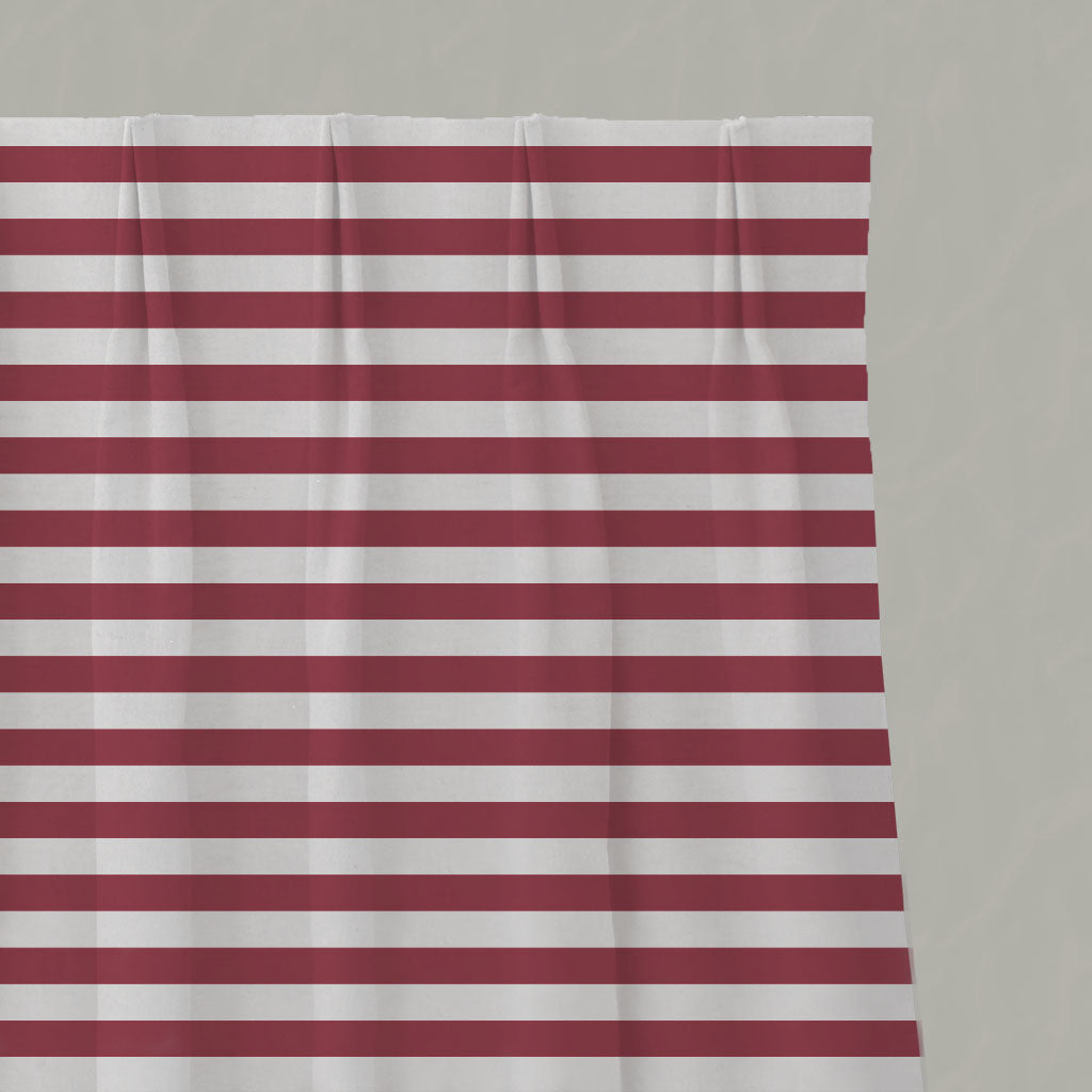 Red Striped Linen Pleated Curtains - Della Wine-WHT - White base fabric.