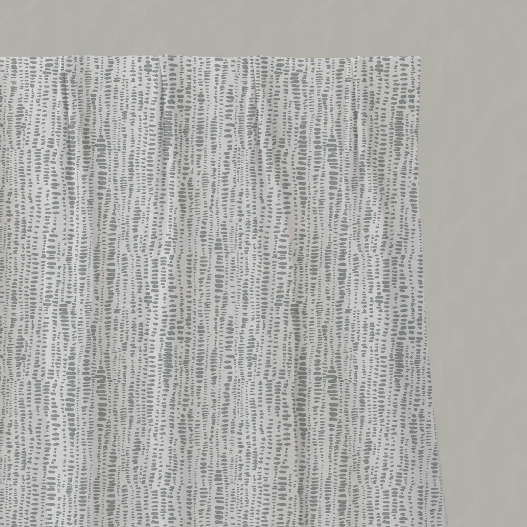 Grey Patterned Linen Pleated Curtains - Dora-WHT Greige - White base fabric.