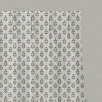 Green Floral Linen Pleated Curtain - Doris Moss-WHT - White base fabric.