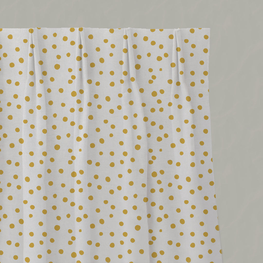 Yellow Spotted Linen Pleated Curtains - Dottie Dijon-WHT - White base fabric.