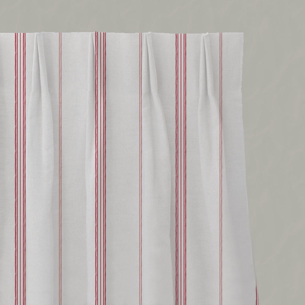 Red / Pink Striped Linen Pleated Curtains - Elise Red-WHT - White base fabric.