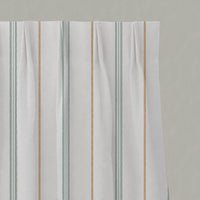 Green / Orange Striped Linen Pleated Curtains - Elise Sage Ochre-WHT - White base fabric.