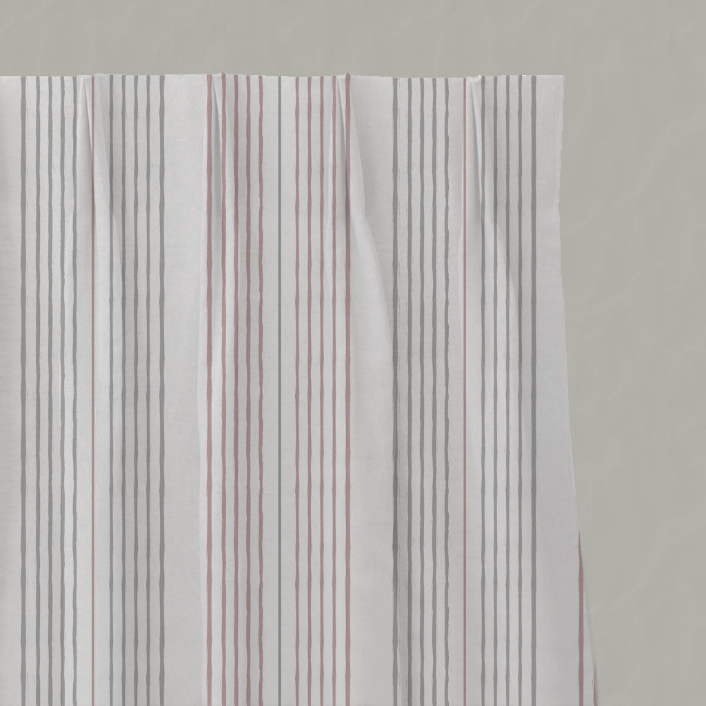 Pink Striped Linen Pleated Curtains - Else Peony - WHT - White base fabric.