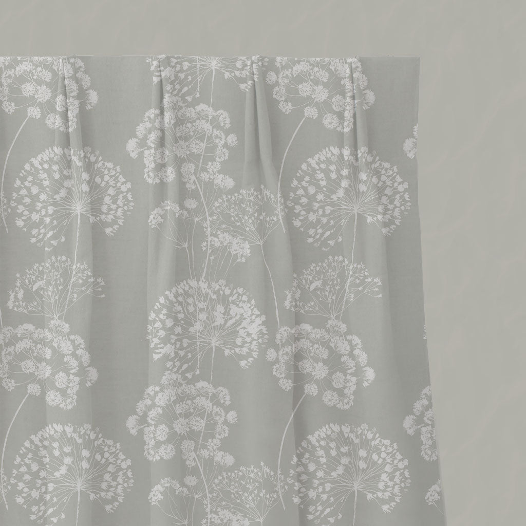 Neutral / Grey Floral Linen Pleated Curtains - Erleen INV Greige Clay - White base fabric.