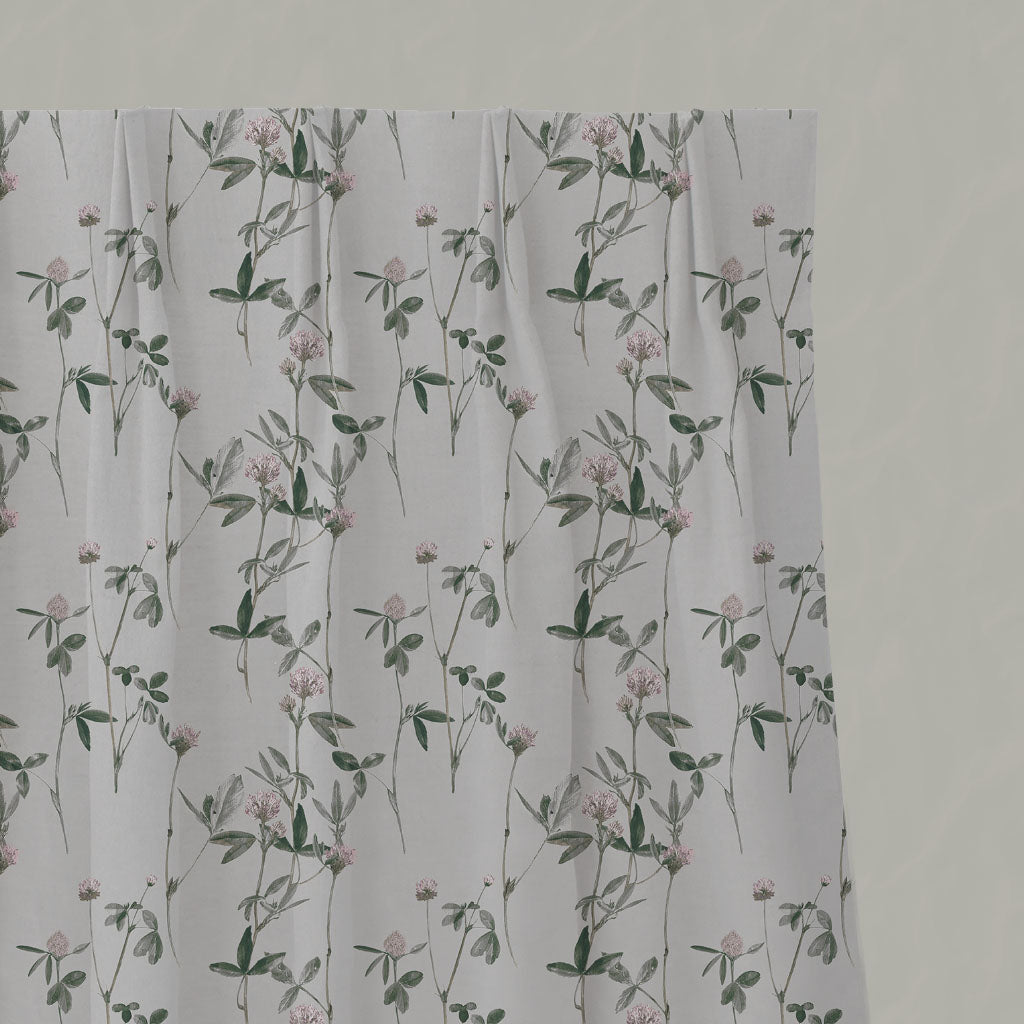 Pink Floral Linen Pleated Curtains - Estelle Powder Rose - White base fabric.