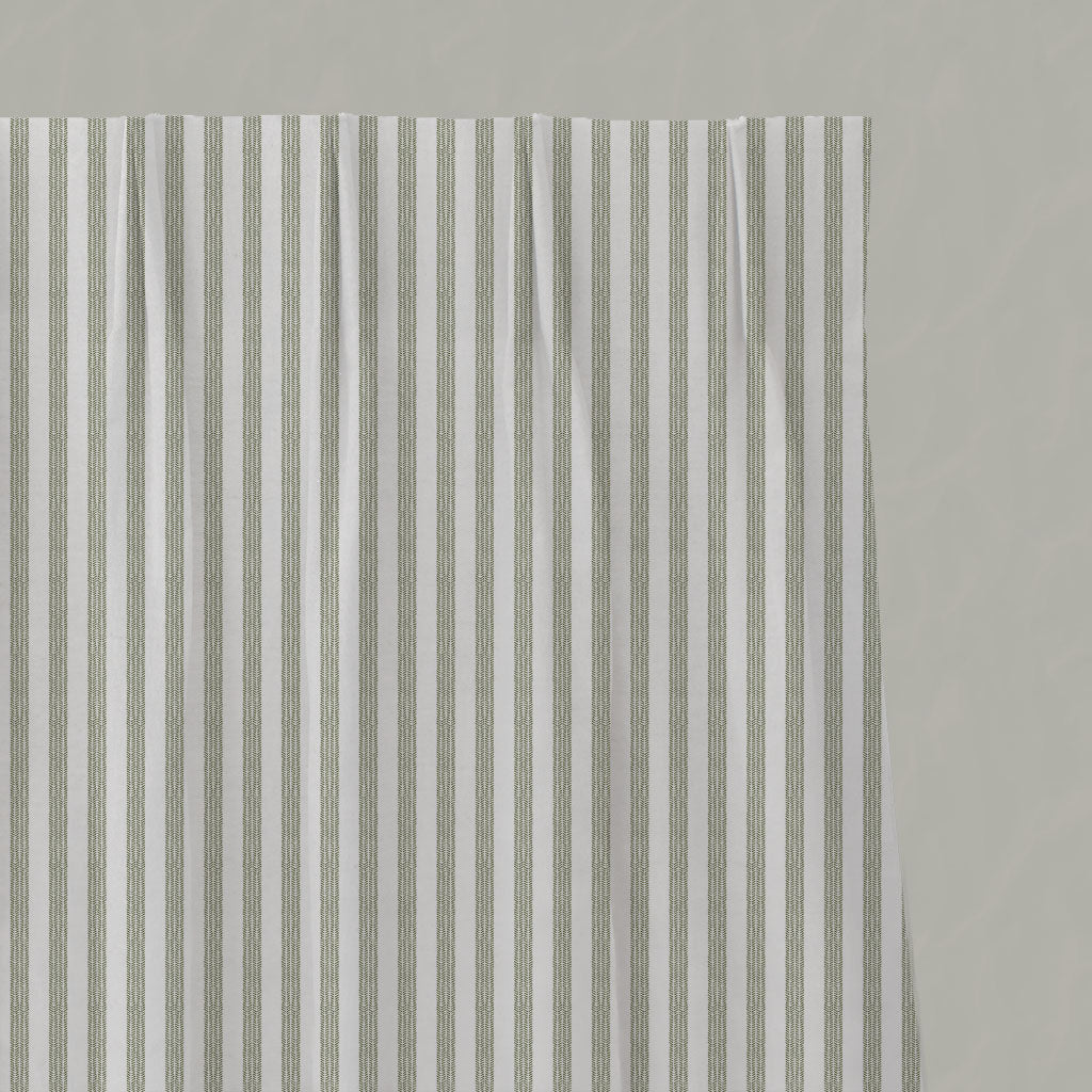 Green Striped Linen Pleated Curtains - Evianne Moss-WHT - White base fabric.