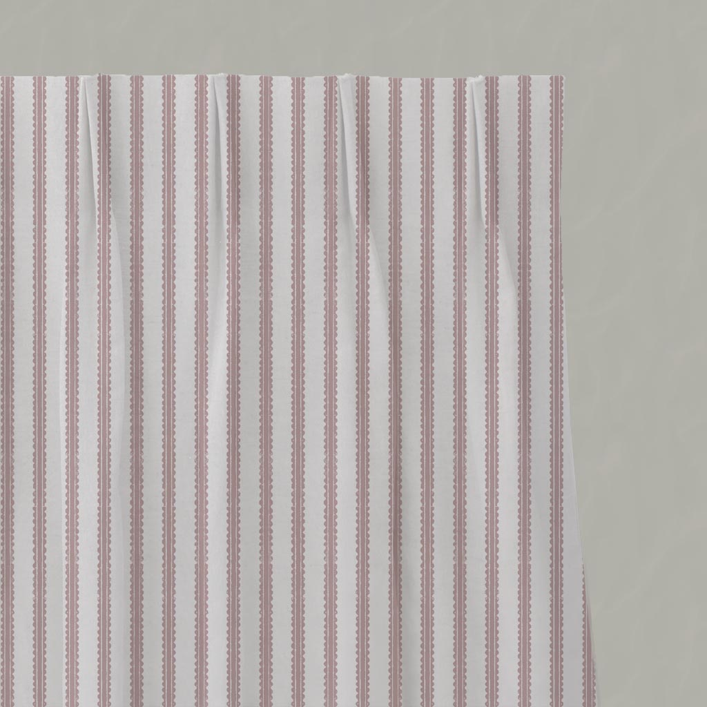 Pink Patterned Linen Pleated Curtain - Fionna Peony-WHT - White base fabric.