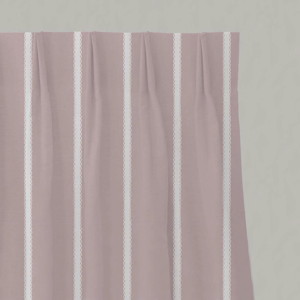 Pink Striped Linen Pleated Curtain - Franny Peony-WHT - White base fabric.