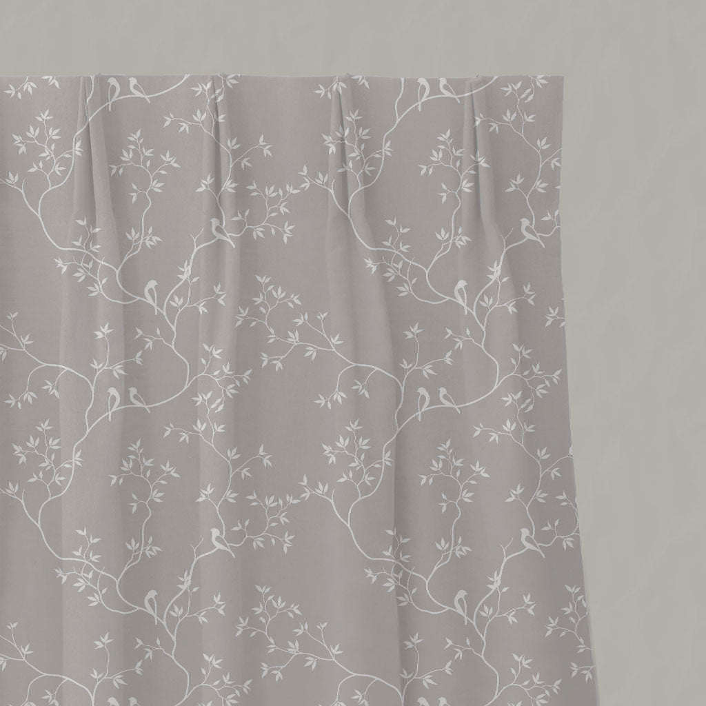 Neutral / Grey Botanical Linen Pleated Curtains - Goldfinch INV Grey Sand - White base fabric.