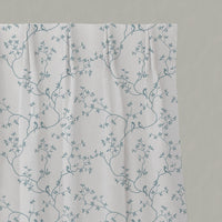 Blue Botanical Linen Pleated Curtains - Goldfinch Shadow Blue WHT - White base fabric.