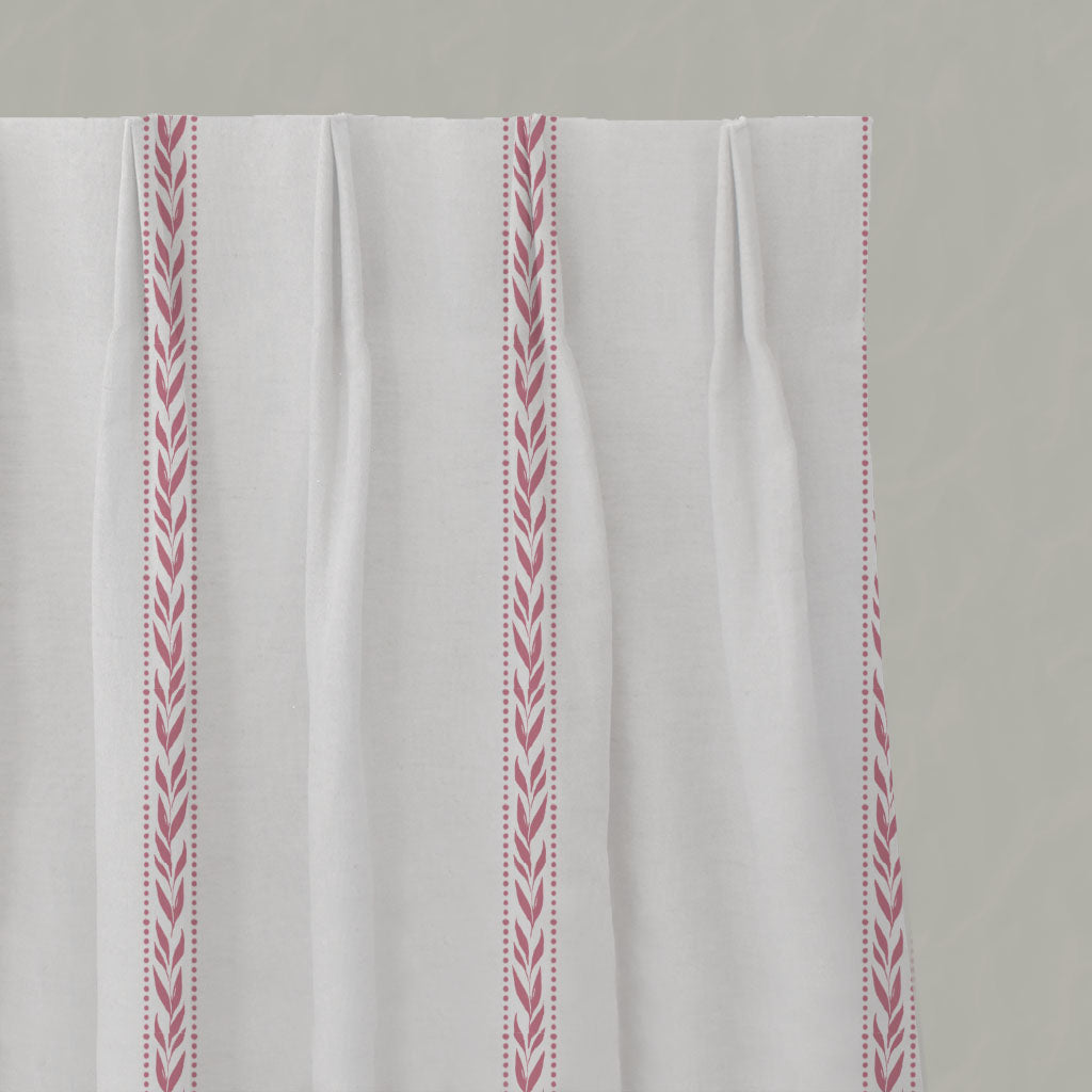 Pink Striped Linen Pleated Curtains - Helena Autumn Pink - White base fabric.