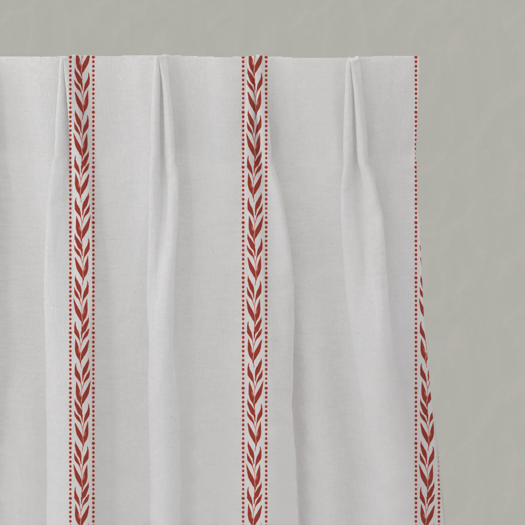 Red Striped Linen Pleated Curtains - Helena Crimson Red - White base fabric.