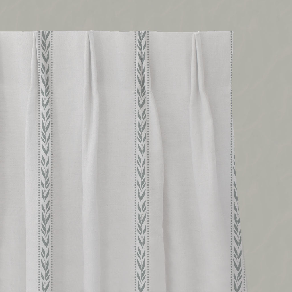 Grey Striped Linen Pleated Curtains - Helena Greige  - White base fabric.