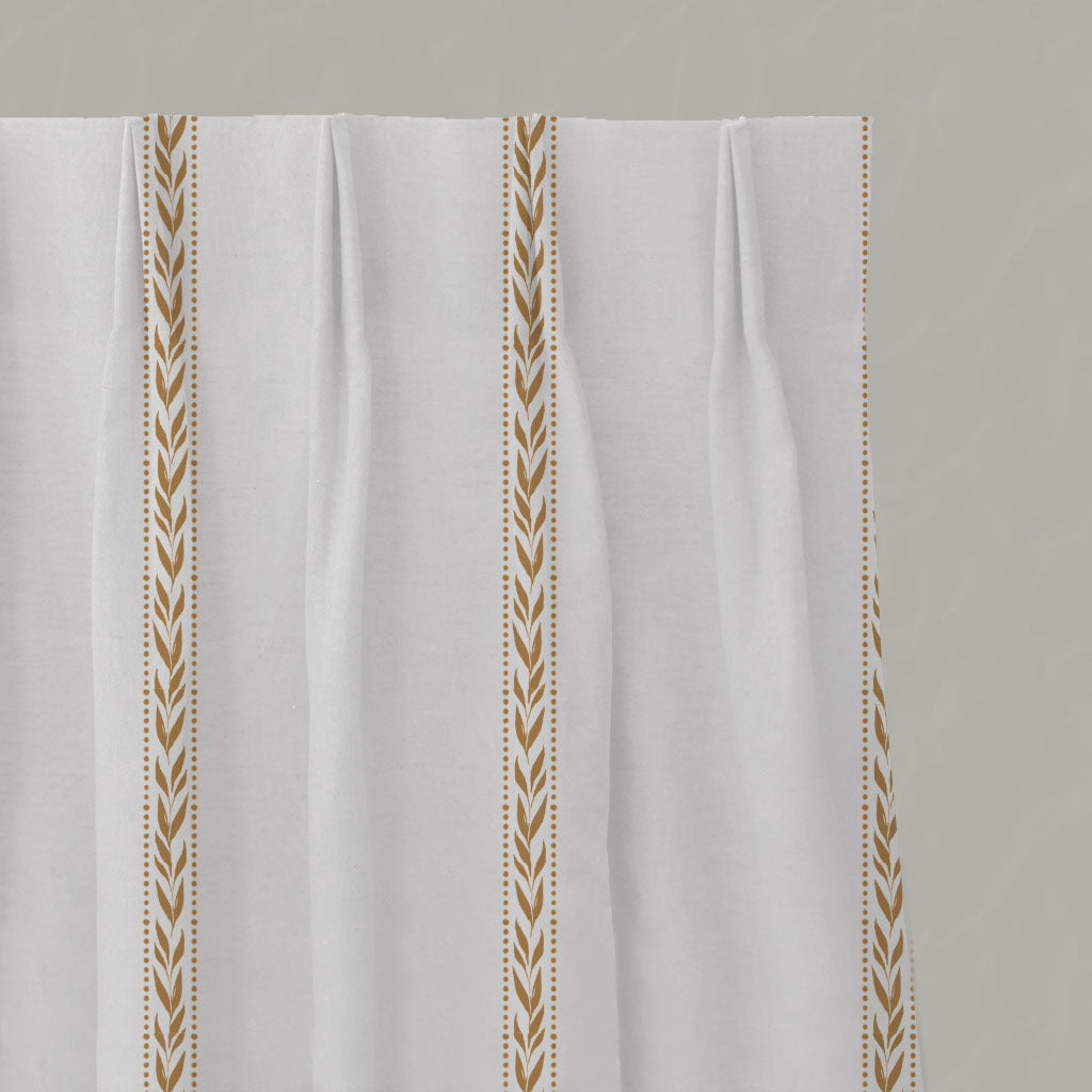 Orange / Yellow Striped Linen Pleated Curtains - Helena Ochre - White base fabric.