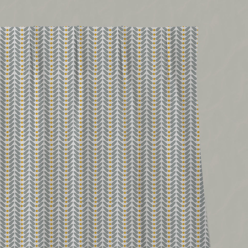 Yellow Patterned Linen Pleated Curtains - Hilda Mustard - White base fabric.