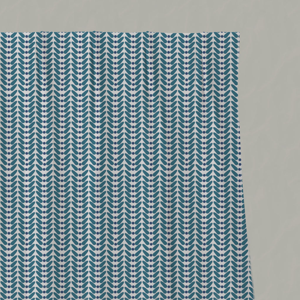 Blue Patterned Linen Pleated Curtains - Hilda Night Blue - White base fabric.