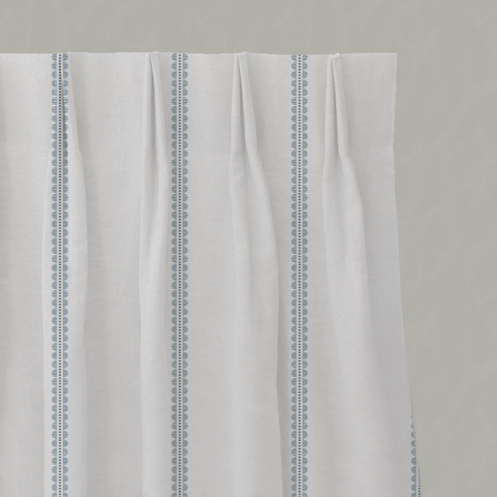 Blue Striped Linen Pleated Curtains - Imogen Agate Blue - White base fabric.