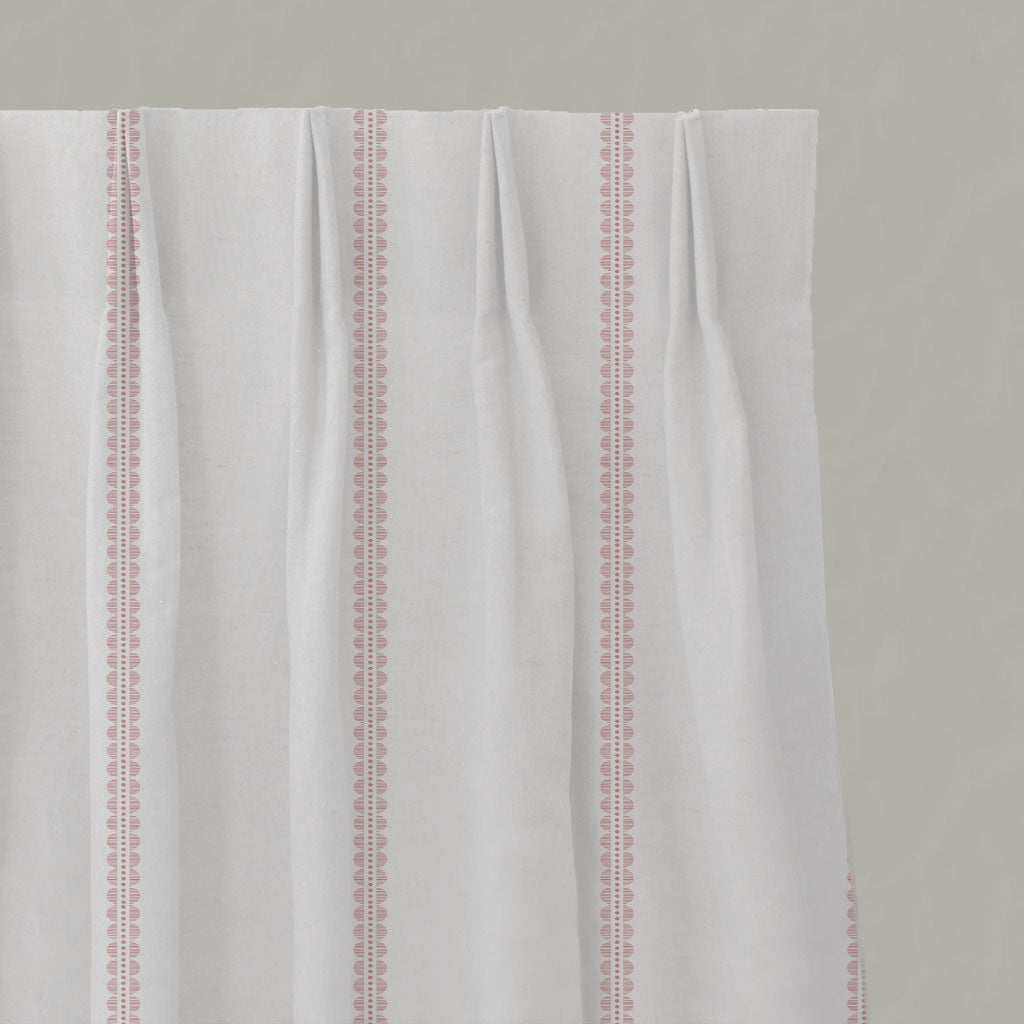 Pink Striped Linen Pleated Curtains - Imogen Dusty Pink - White base fabric.