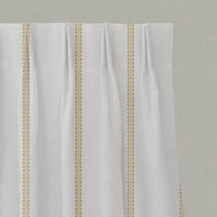 Yellow Striped Linen Pleated Curtains - Imogen Gold Rod - White base fabric.
