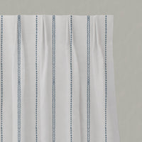 Blue Striped Linen Pleated Curtains - Inga Agate Blue - White base fabric.