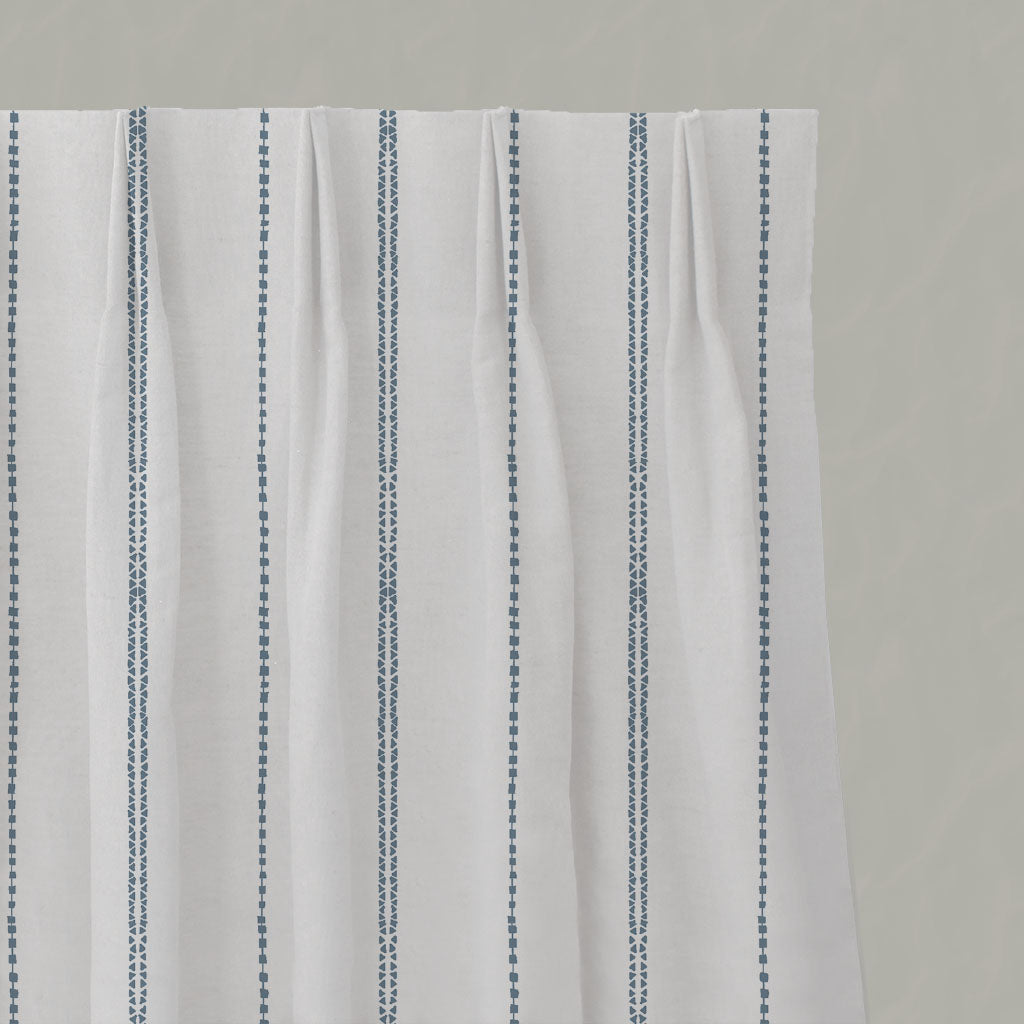 Blue Striped Linen Pleated Curtains - Inga Agate Blue - White base fabric.