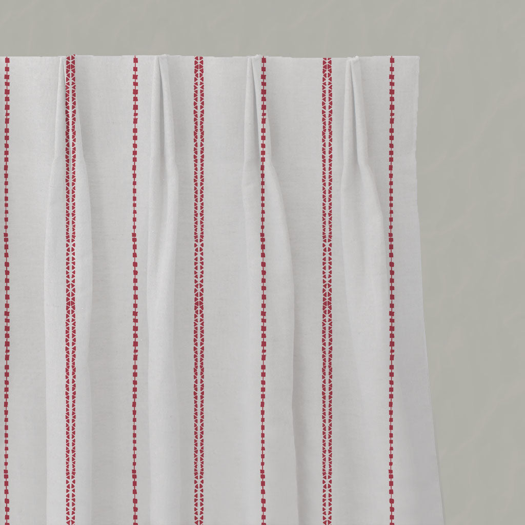 Red Striped Linen Pleated Curtains - Inga Dream Red - White base fabric.