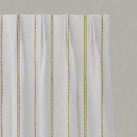 Yellow Striped Linen Pleated Curtains - Inga Gold Rod - White base fabric.