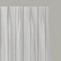 Grey Striped Linen Pleated Curtains - Inga Greige - White base fabric.