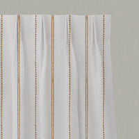 Orange / Yellow Striped Linen Pleated Curtains - Inga Ochre - White base fabric.