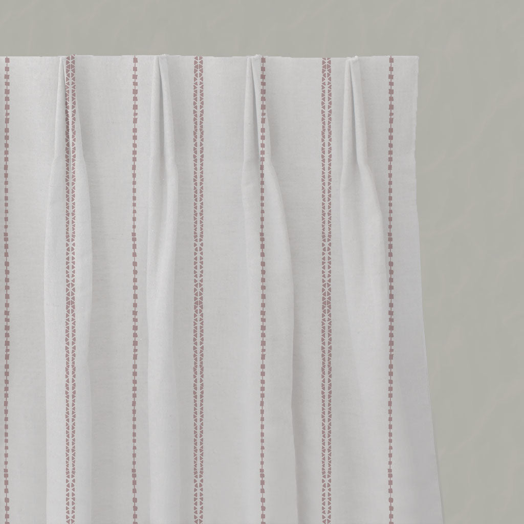 Pink Striped Linen Pleated Curtains - Inga Peony - White base fabric.