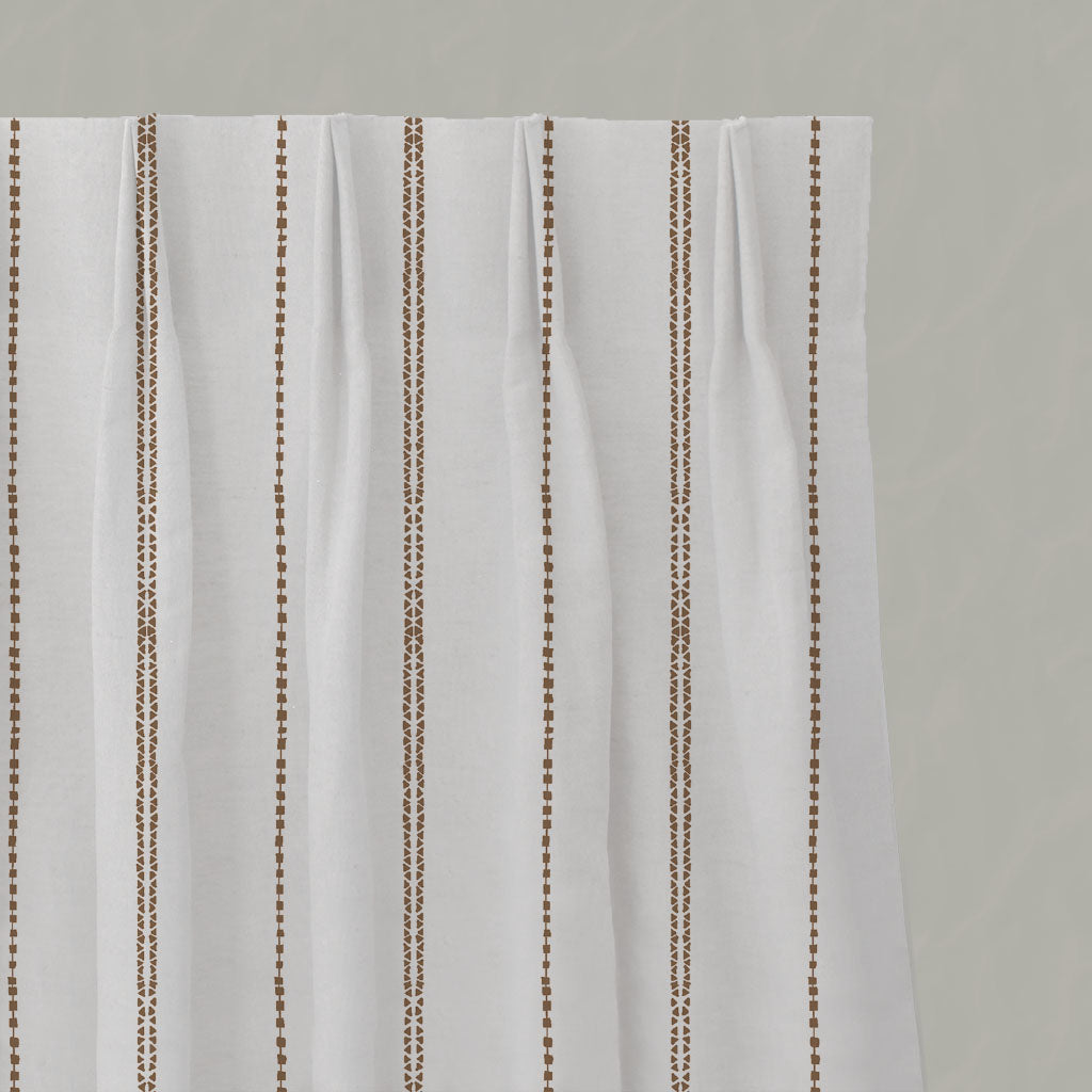 Brown Striped Linen Pleated Curtains - Inga Sand - White base fabric.