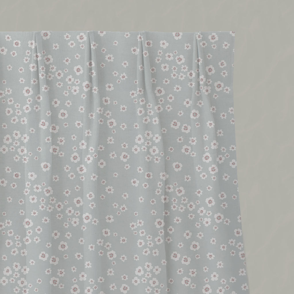 Grey / Pink Floral Linen Pleated Curtains - Janika Peony - White base fabric.