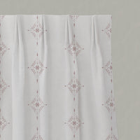 Pink Patterned Linen Pleated Curtains - Kaisley Peony-WHT - White base fabric.